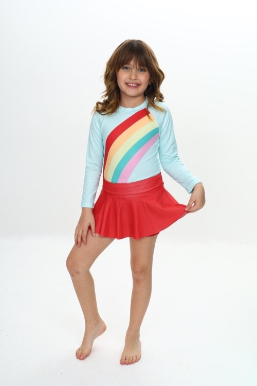 Kız Çocuk Şort Etekli Uzun Kollu Mayo Takımı 3-10 Yaş 12227