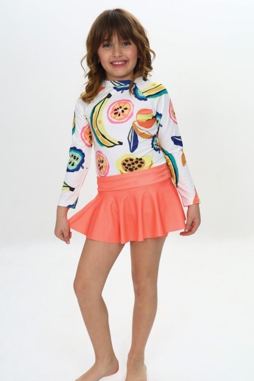 Kız Çocuk Şort Etekli Uzun Kollu Mayo Takımı 3-10 Yaş 12227