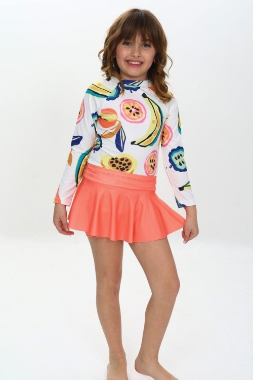 Kız Çocuk Şort Etekli Uzun Kollu Mayo Takımı 3-10 Yaş 12227
