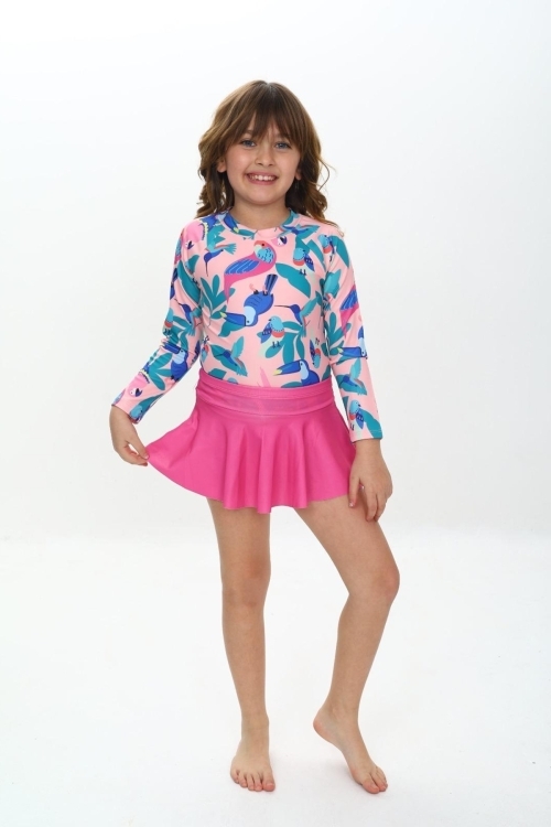 Kız Çocuk Şort Etekli Uzun Kollu Mayo Takımı 3-10 Yaş 12228