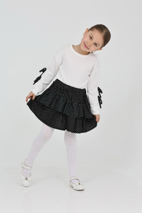 Kız Çocuk Süet Etekli 2li Elbise (Süet Kat Kat Etek+Bluz)12183