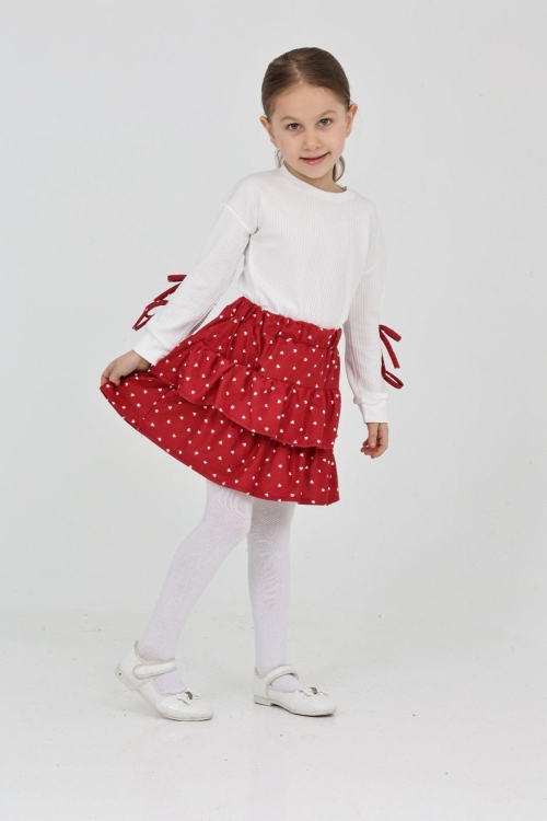 Kız Çocuk Süet Etekli 2li Elbise (Süet Kat Kat Etek+Bluz)12183