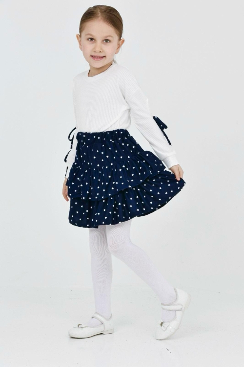 Kız Çocuk Süet Kat Kat Etekli 2li Elbise (Süet Kat Kat Etek+Bluz)12184