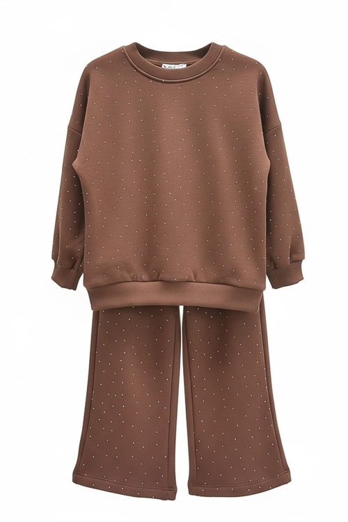 Kız Çocuk Taş Süslemeli Alt-Üst Takım-3 İplik 4-12 Yaş 12345