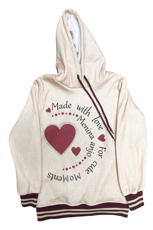 Kız Çocuk Taş Süslemeli Kapüşonlu Ribana Detaylı 3 İplik Alt-Üst Takım 12338