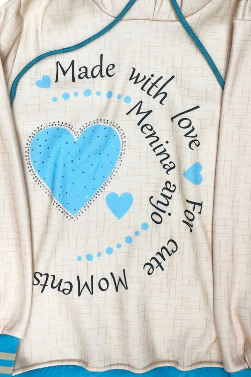 Kız Çocuk Taş Süslemeli Kapüşonlu Ribana Detaylı 3 İplik Alt-Üst Takım 12338