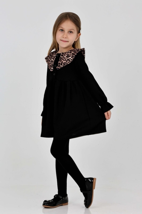 Kız Çocuk Yaka Desenli Bürümcük Elbise 12190