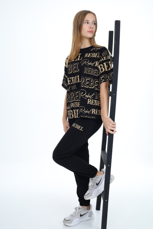 Kız Çocuk Yazı Baskılı Alt-Üst Takım 12155