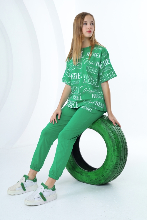 Kız Çocuk Yazı Baskılı Alt-Üst Takım 12155