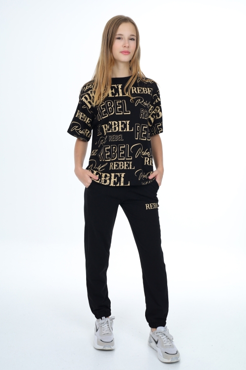 Kız Çocuk Yazı Baskılı Alt-Üst Takım 12155