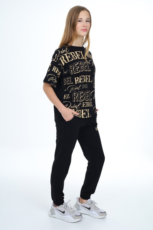 Kız Çocuk Yazı Baskılı Alt-Üst Takım 12155