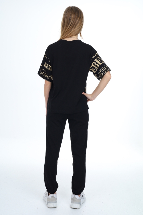 Kız Çocuk Yazı Baskılı Alt-Üst Takım 12155