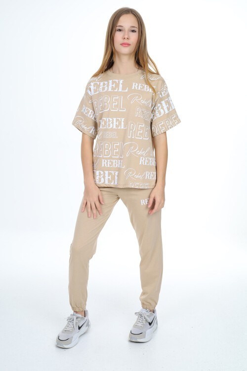 Kız Çocuk Yazı Baskılı Alt-Üst Takım 12155