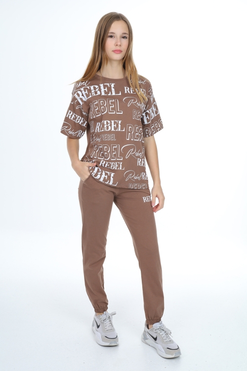 Kız Çocuk Yazı Baskılı Alt-Üst Takım 12155