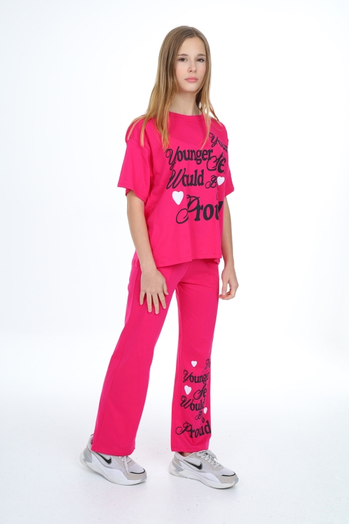 Kız Çocuk Yazı Baskılı Alt-Üst Takım 12150
