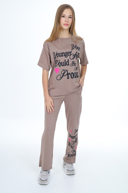 Kız Çocuk Yazı Baskılı Alt-Üst Takım 12150