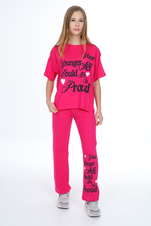 Kız Çocuk Yazı Baskılı Alt-Üst Takım 12150