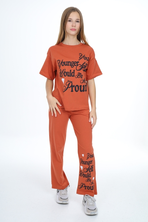 Kız Çocuk Yazı Baskılı Alt-Üst Takım 12150