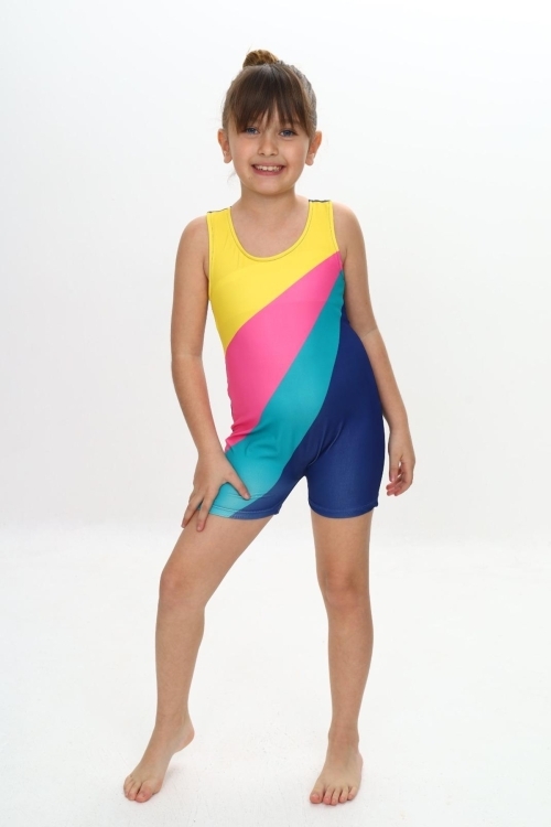 Kız Çocuk Yüzücü Şortlu Tek Parça Tulum Mayo Takımı 5-16 Yaş 12231