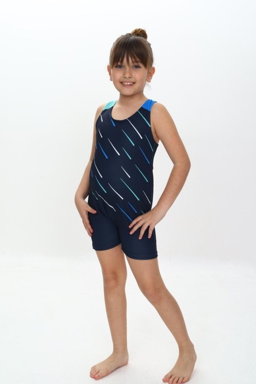 Kız Çocuk Yüzücü Şortlu Tek Parça Tulum Mayo Takımı 5-16 Yaş 12231