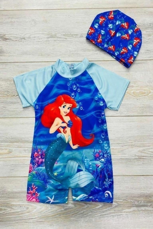 Kız Çocuk Yüzücü Şortlu ve Boneli Mayo Takımı 2-8 Yaş 12223