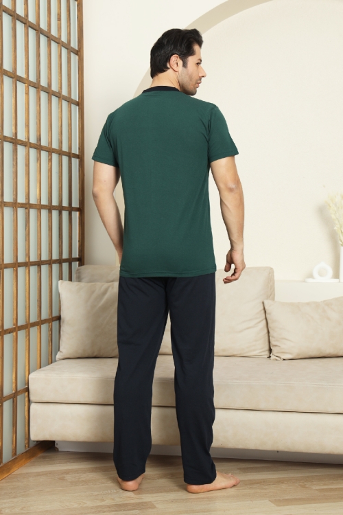 Erkek %100 Pamuk Pijama Takımı -3 Düğmeli-Robalı 12383