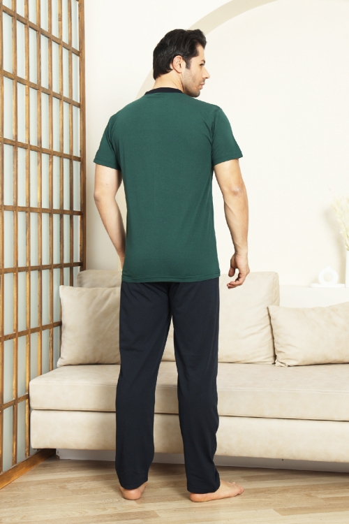 Erkek %100 Pamuk Pijama Takımı -3 Düğmeli-Robalı 12383