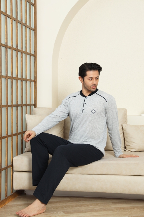 Erkek %100 Pamuklu Pijama Takımı-3 Düğmeli-12440