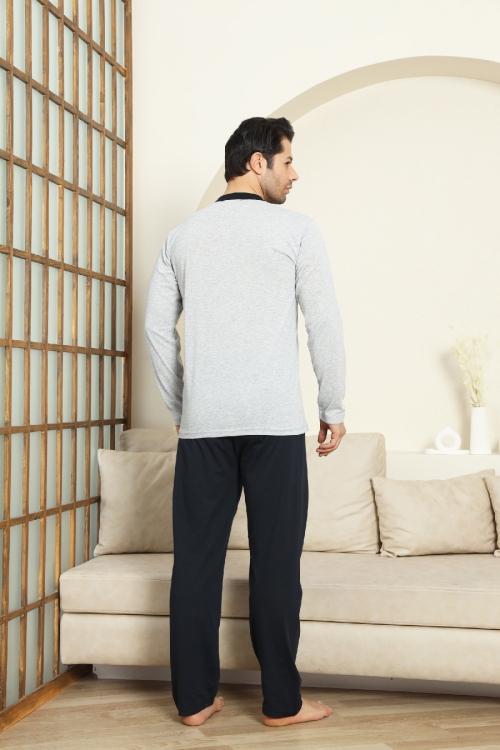 Erkek %100 Pamuklu Pijama Takımı-3 Düğmeli-12440
