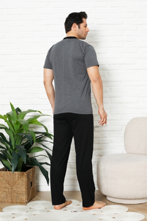 Erkek %100 Pamuklu Pijama Takımı-3 Düğmeli-Yaka Cepli 12384