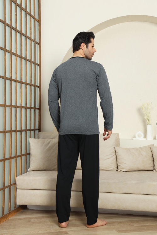 Erkek %100 Pamuklu Pijama Takımı-Robalı ve 3 Düğmeli-12489