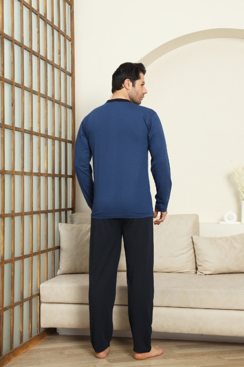Erkek %100 Pamuklu Pijama Takımı-Robalı ve 3 Düğmeli-12489