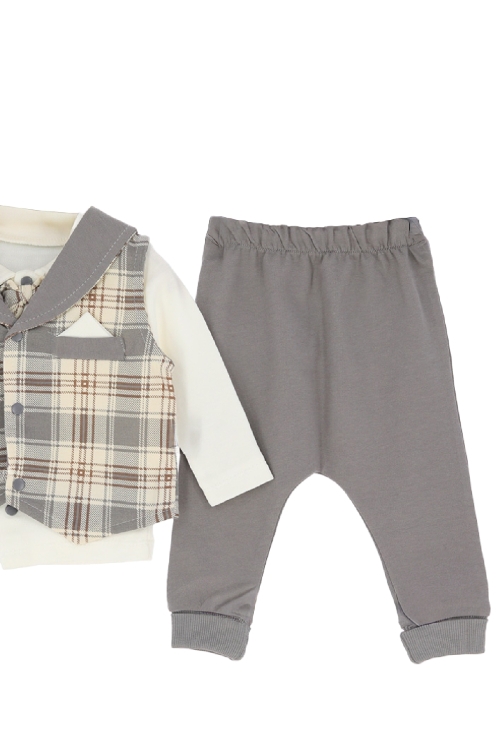 Erkek Bebek %100 Pamuk Kumaş 3lü Takım - 0-9 Ay 12479