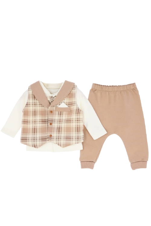 Erkek Bebek %100 Pamuk Kumaş 3lü Takım - 0-9 Ay 12479