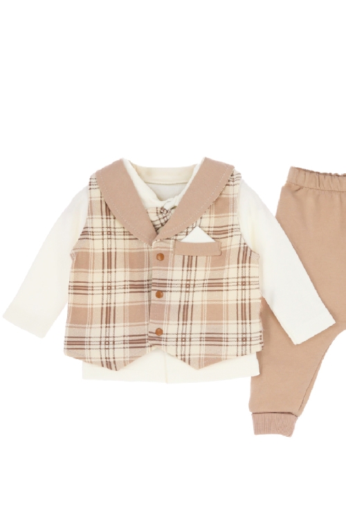 Erkek Bebek %100 Pamuk Kumaş 3lü Takım - 0-9 Ay 12479