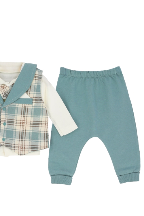 Erkek Bebek %100 Pamuk Kumaş 3lü Takım - 0-9 Ay 12479