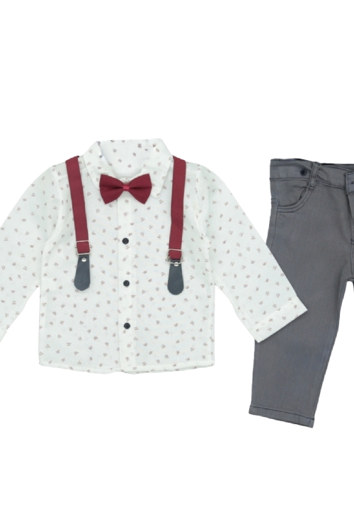 Erkek Bebek %100 Pamuk Papyonlu ve Askılı Kemerli 2li Takım 3-24 Ay 12483