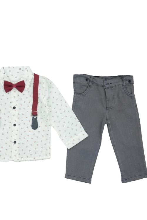 Erkek Bebek %100 Pamuk Papyonlu ve Askılı Kemerli 2li Takım 3-24 Ay 12483