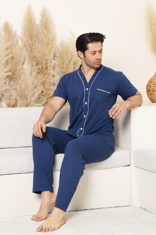 Erkek Boydan Düğmeli %100 Pamuklu Pijama Takımı 12385