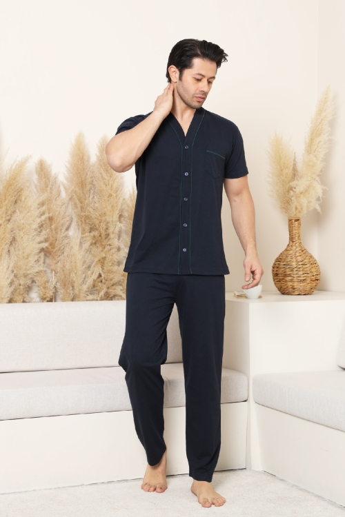 Erkek Boydan Düğmeli %100 Pamuklu Pijama Takımı 12385