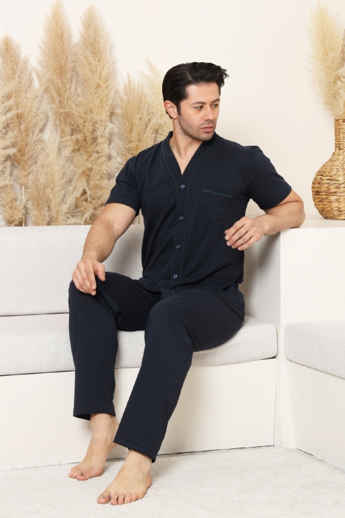 Erkek Boydan Düğmeli %100 Pamuklu Pijama Takımı 12385