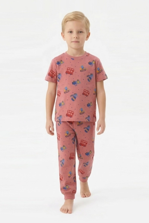 Erkek Çocuk %100 Pamuk Kumaş Ve Baskılı Pijama Takımı 3-13 Yaş 12686IS