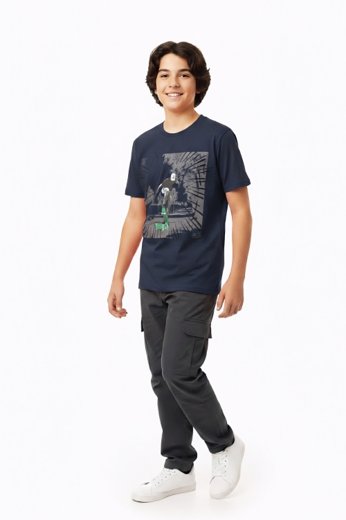 Erkek Çocuk %100 Pamuk T-Shirt-KayKay Baskılı-12-16 Yaş 12526