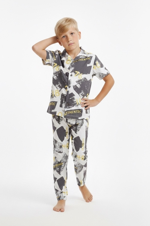 Erkek Çocuk %100 Pamuk ve Gömlek Tarz Pijama Takımı 2-13 Yaş 12687IS