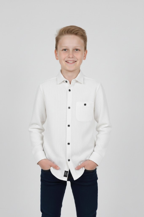 Erkek Çocuk %100 Waffle Pamuk Gömlek 3-12 Yaş 12521HC