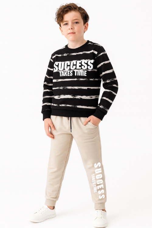 Erkek Çocuk 2 İplik Şardonsuz Alt-Üst Takım Yatay Desenli 3-10 Yaş 12414