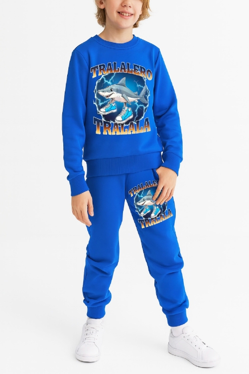 Erkek Çocuk 3 İplik Şardonlu Alt-Üst Takım Görsel Baskılı 3-10 Yaş 12412