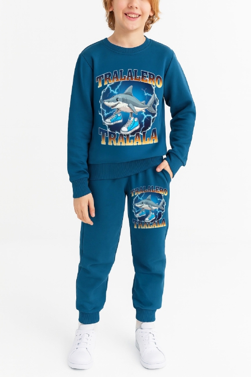 Erkek Çocuk 3 İplik Şardonlu Alt-Üst Takım Görsel Baskılı 3-10 Yaş 12412