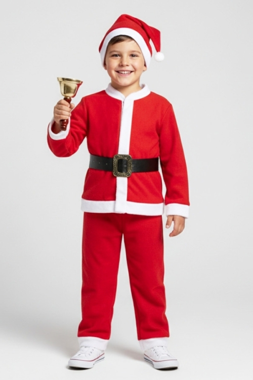 Erkek Çocuk 4lü Noel Elbise (Üst+Alt+Şapka+Kemer) 12418