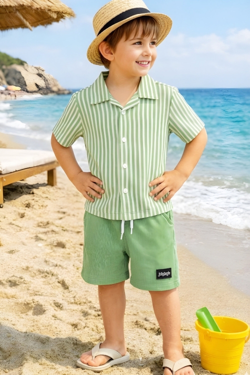 Erkek Çocuk Alt-Üst Takım (Waffle Gömlek+Ottoman Şort) 3-12 Yaş 12569HC